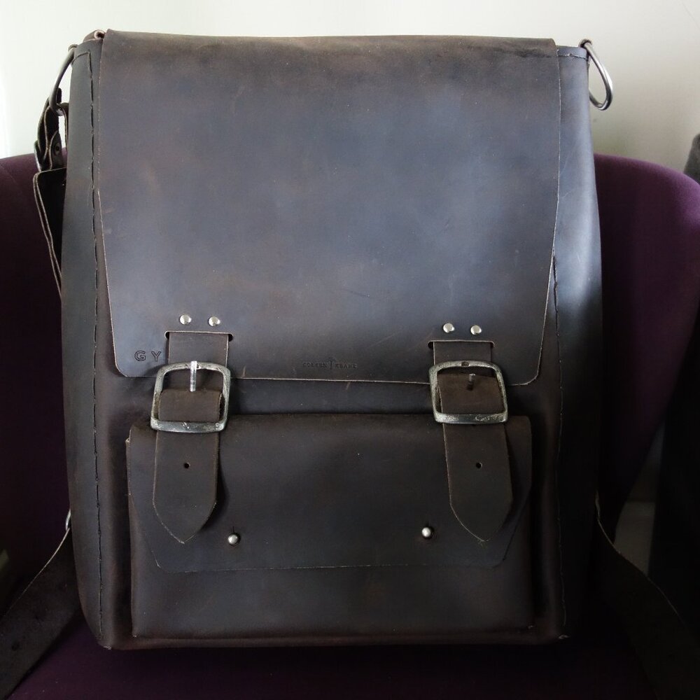 Vintage-Style Men's Leather Backpack in Dark Brown with Front Buckle Pocket